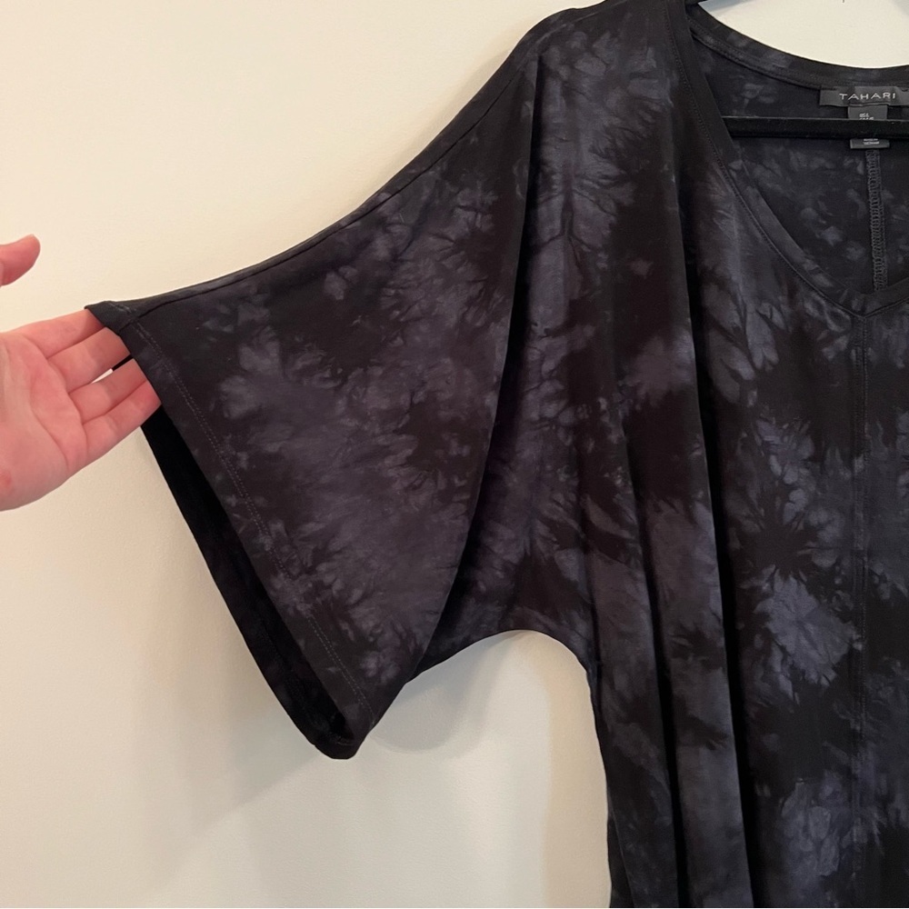 Women’s Tahari black tie dye dolman sleeve relaxed fit blouse size large L - Picture 2 of 4